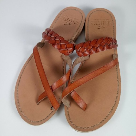 📢2/$20 Hollister Braided Strap Sandals Sz 6 Brown - Picture 12 of 15